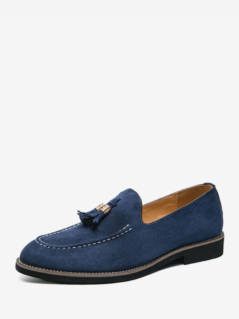 Loafer Sko Til Mænd Slip-on Pom Poms Rund Tå Pu Læder - Blå