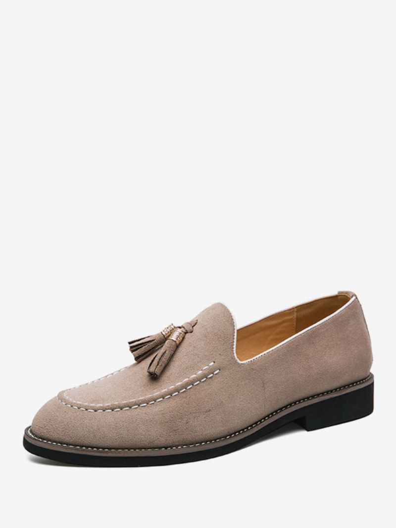 Loafer Sko Til Mænd Slip-on Pom Poms Rund Tå Pu Læder - Beige