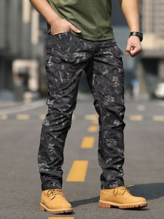 Mænd Bukser Casual Camouflage Natural Talje Lige Cargo Pant Sorte