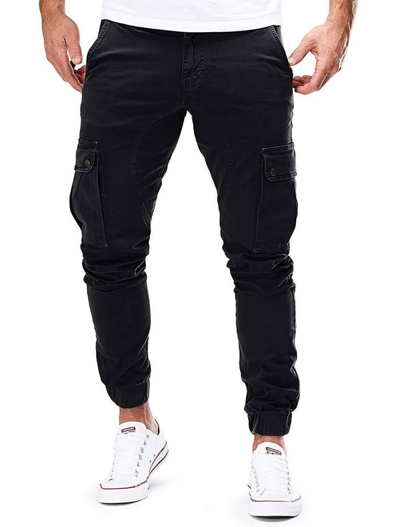 Mænd Bukser Casual Tapered Fit Sweatpants Hunter Green Pants - Sort