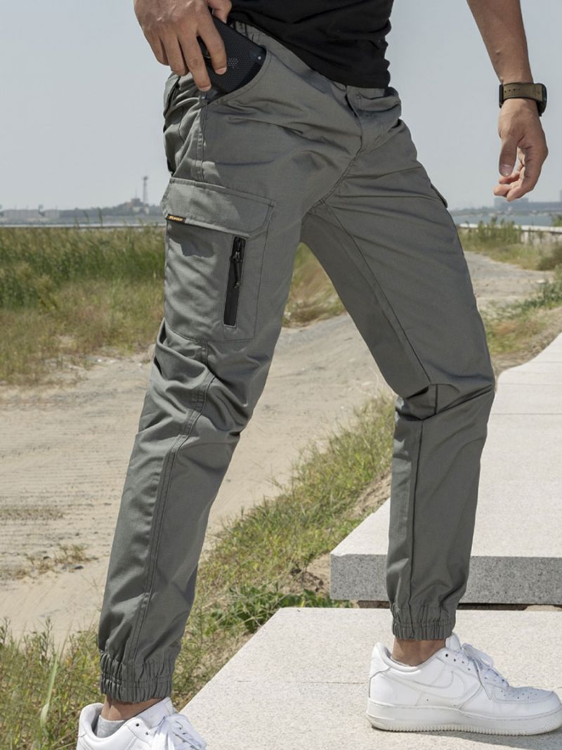 Mænd Bukser Comfy Natural Waist Straight Cargo Pant Grønne