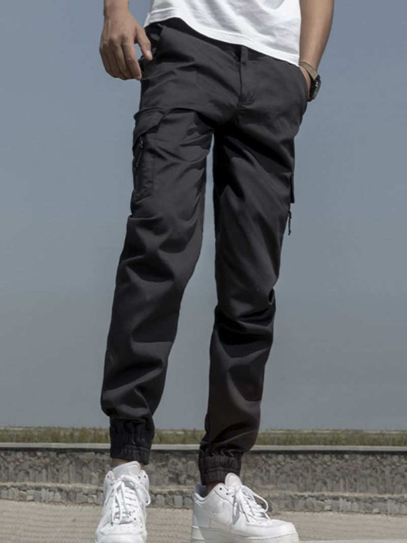 Mænd Bukser Comfy Natural Waist Straight Cargo Pant Grønne - Sort