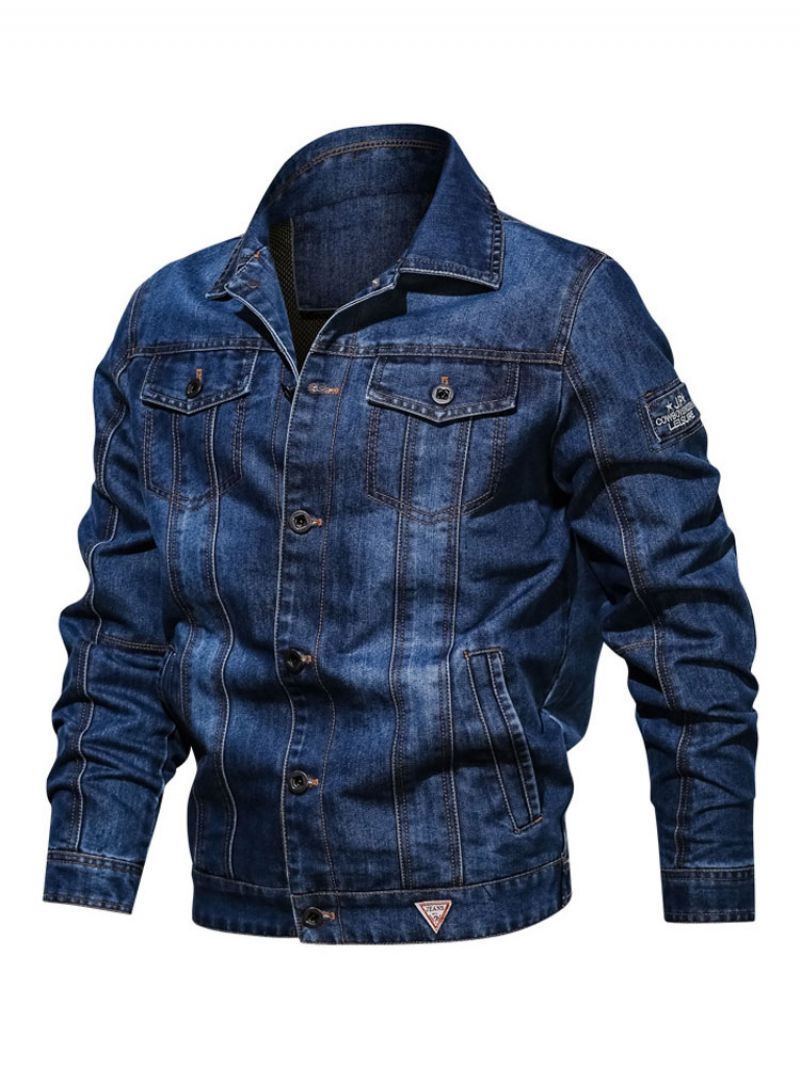 Mænd Denim Jakker Chic Deep Blue Moderne Cowboy Regular Fit Jakke - Blå