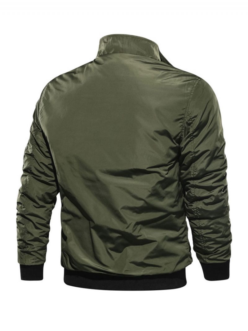 Mænd Denimjakke Polyester Moderne Standkrave Lange Ærmer Hunter Green Regular Fit Jakke - Hunter Green