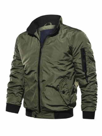 Mænd Denimjakke Polyester Moderne Standkrave Lange Ærmer Hunter Green Regular Fit Jakke