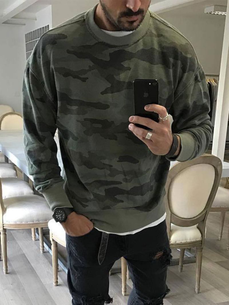 Mænd Hættetrøjer Jewel Neck Lange Ærmer Printet Polyester Sweatshirt