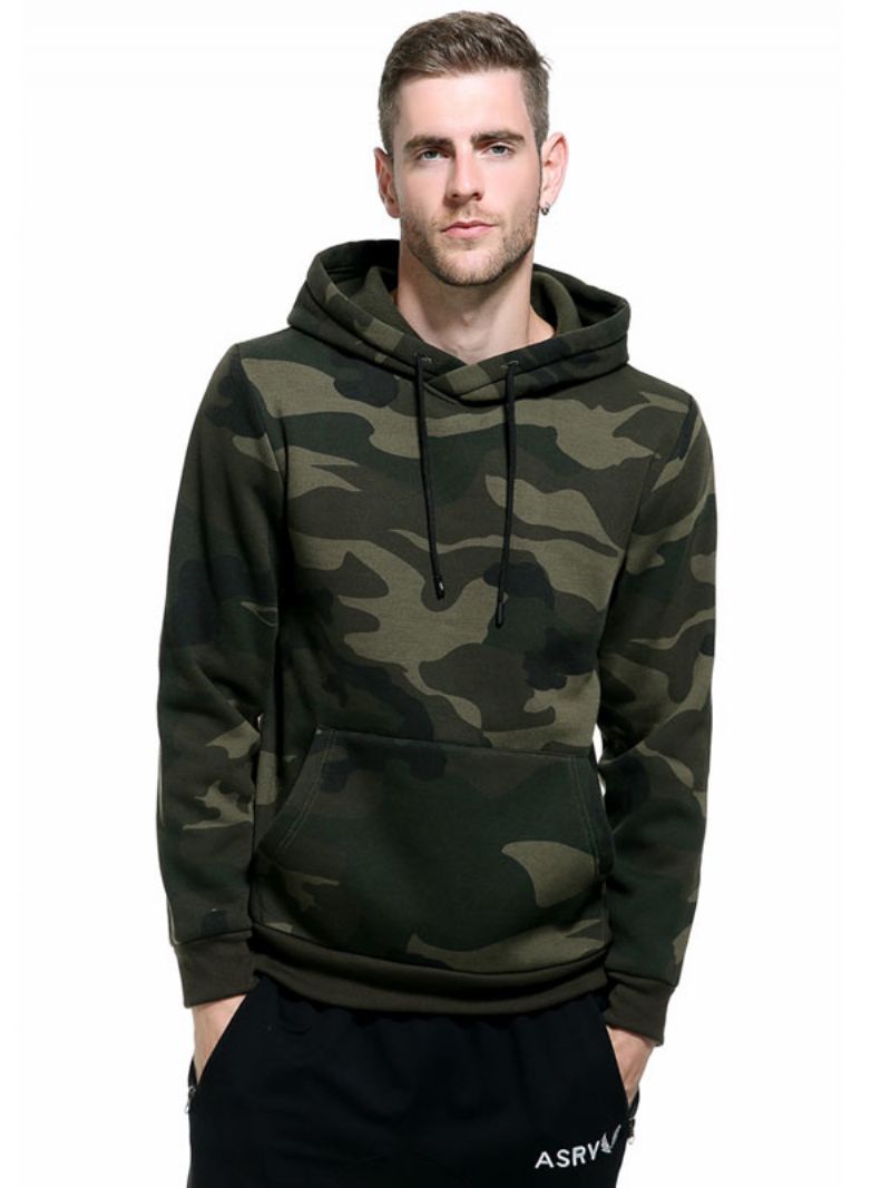 Mænd Hættetrøjer Langærmede Camouflage Polyester Casual Sweatshirt - Hunter Green