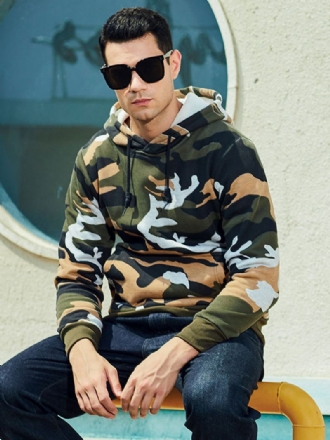 Mænd Hættetrøjer Langærmede Camouflage Polyester Casual Sweatshirt