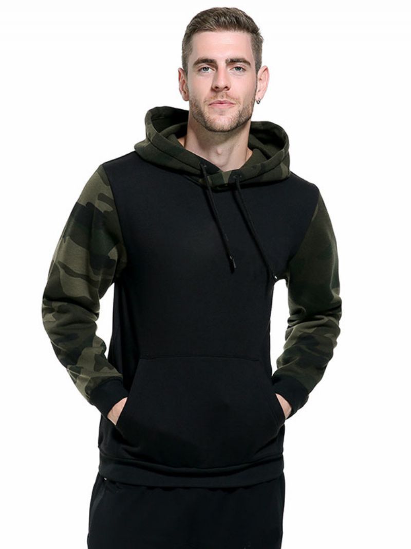 Mænd Hættetrøjer Langærmede Camouflage Polyester Sort Sweatshirt