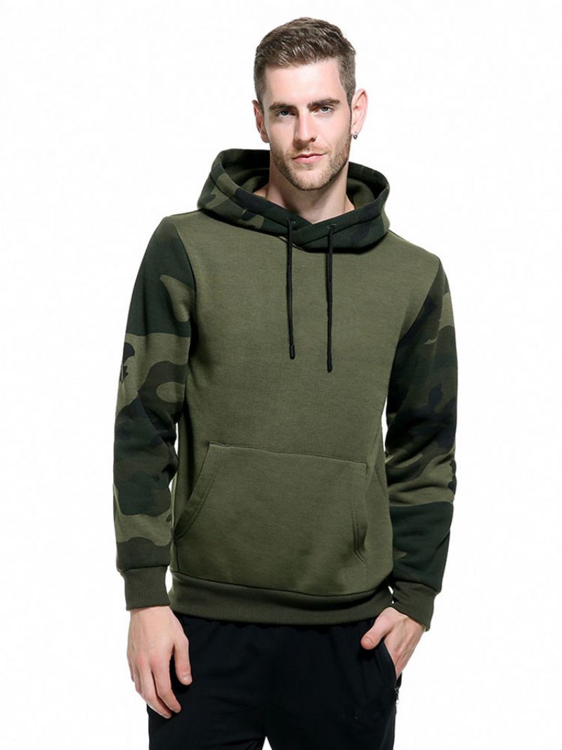 Mænd Hættetrøjer Langærmede Camouflage Polyester Sort Sweatshirt - Hunter Green