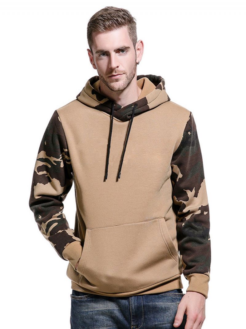 Mænd Hættetrøjer Langærmede Camouflage Polyester Sort Sweatshirt - Khaki