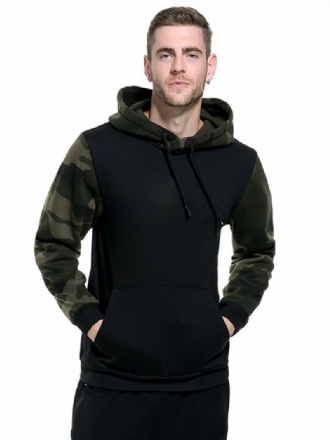 Mænd Hættetrøjer Langærmede Camouflage Polyester Sort Sweatshirt