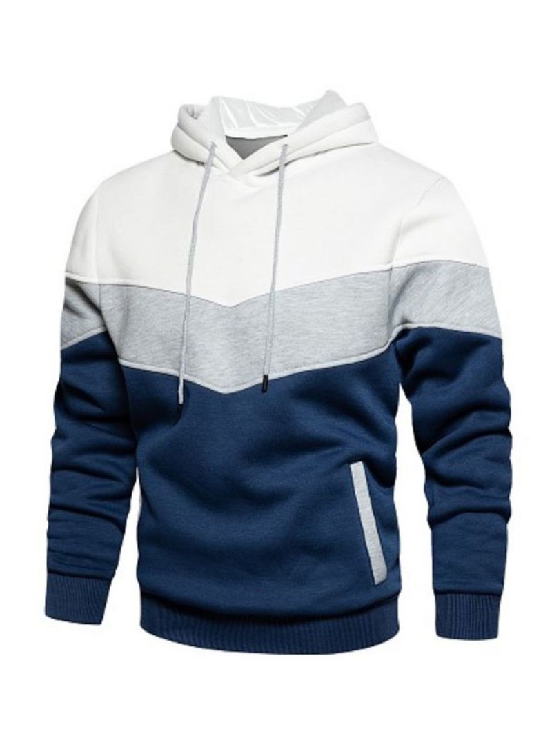 Mænd Hættetrøjer Rød Hooded Langærmet Color Block Polyester Sweatshirt - Hvid