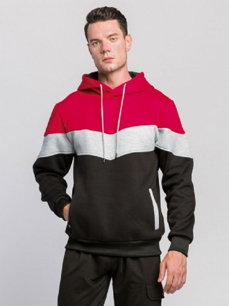 Mænd Hættetrøjer Rød Hooded Langærmet Color Block Polyester Sweatshirt