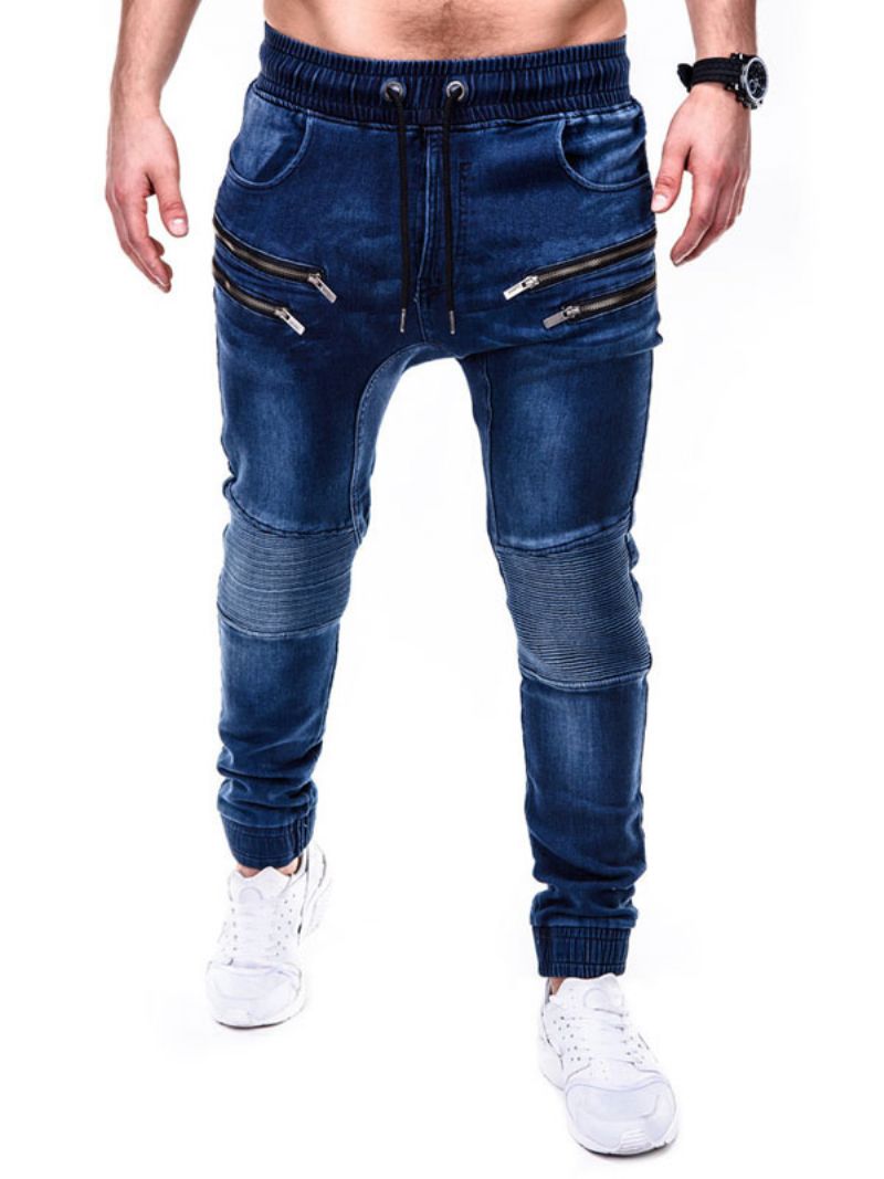 Mænd Jeans Chic Distressed Antik Design Skinny Blue Denim Bukser