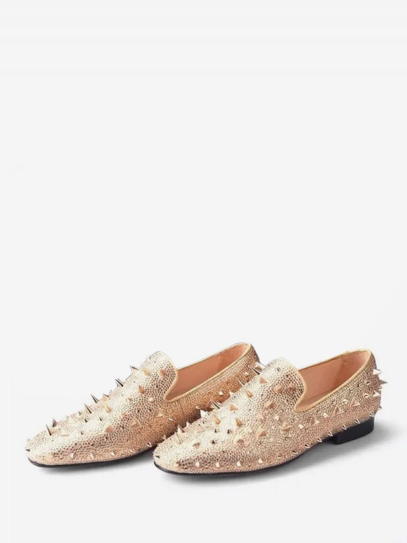 Mænd Loafer Guld Gulvet Velvet Hjemmesko Slip-on Spikes Runde Tå Ruskind Øvre Gallafest Bryllup