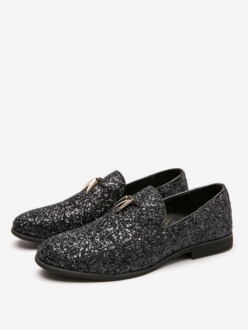 Mænd Loafer Prom Fest Bryllup Sko Sort Glitter Slip-on Rund Toe Dress