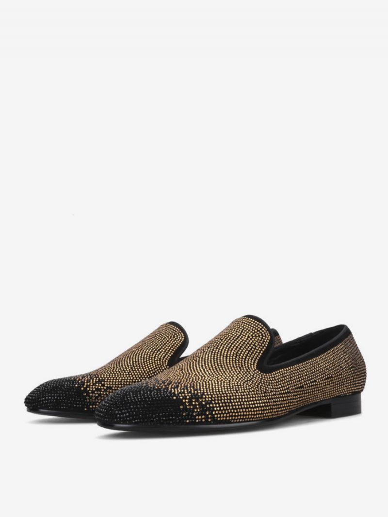 Mænd Loafer Til Sort Og Sølv Krystal Rhinestones Slip-on Rund Tå Ruskind Øvre Gallafest Bryllupssko - Dyb Lys Gul