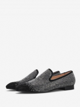 Mænd Loafer Til Sort Og Sølv Krystal Rhinestones Slip-on Rund Tå Ruskind Øvre Gallafest Bryllupssko