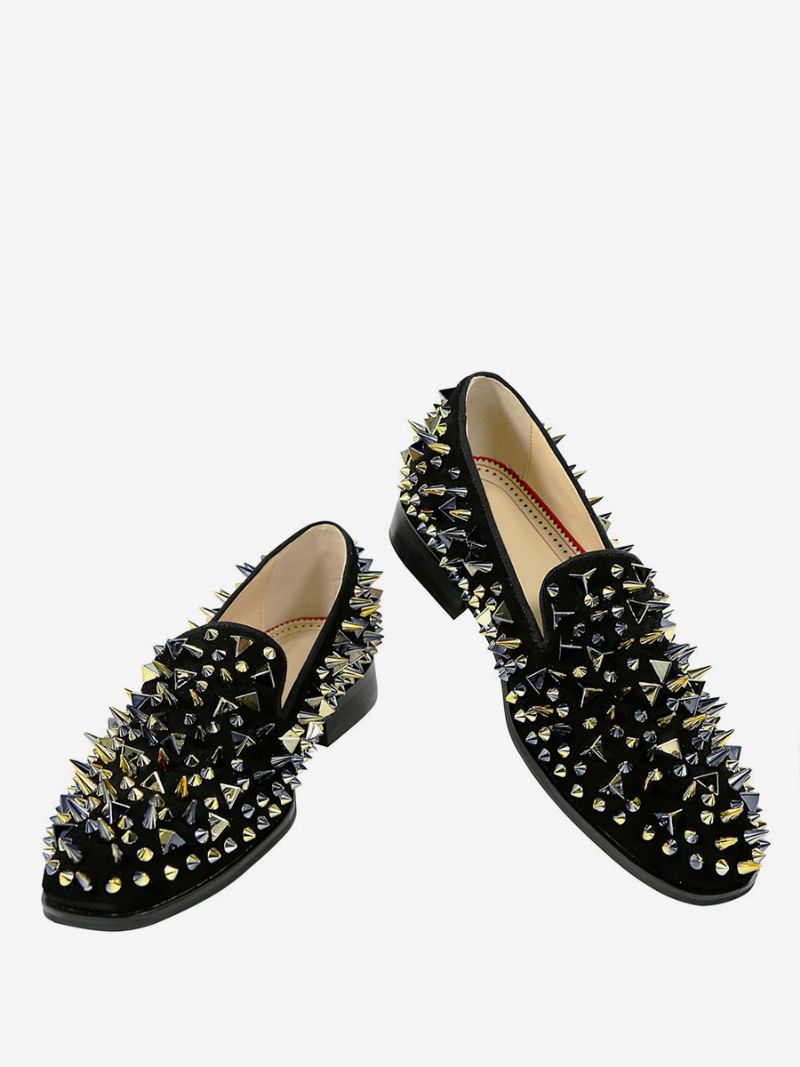 Mænd Milanoo Herre Sort Glitter Loafer Prom Party Bryllupssko Med Spike Nitter