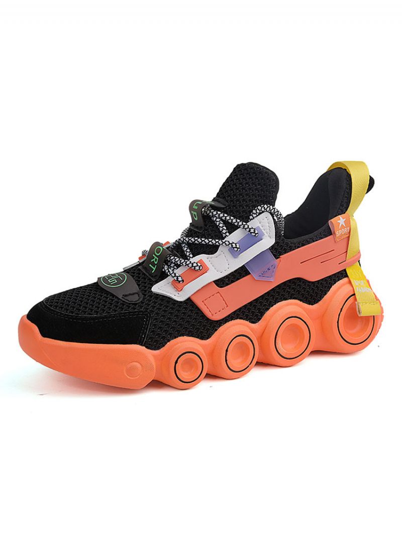 Mænd Sneakers Comfy Color Block Mesh Rund Toe Lav Toppe Blå - Orange