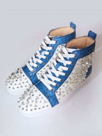 Mænds Blå Flade Skateboardsko High Top Sneakers Med Spikes Prom Festsko