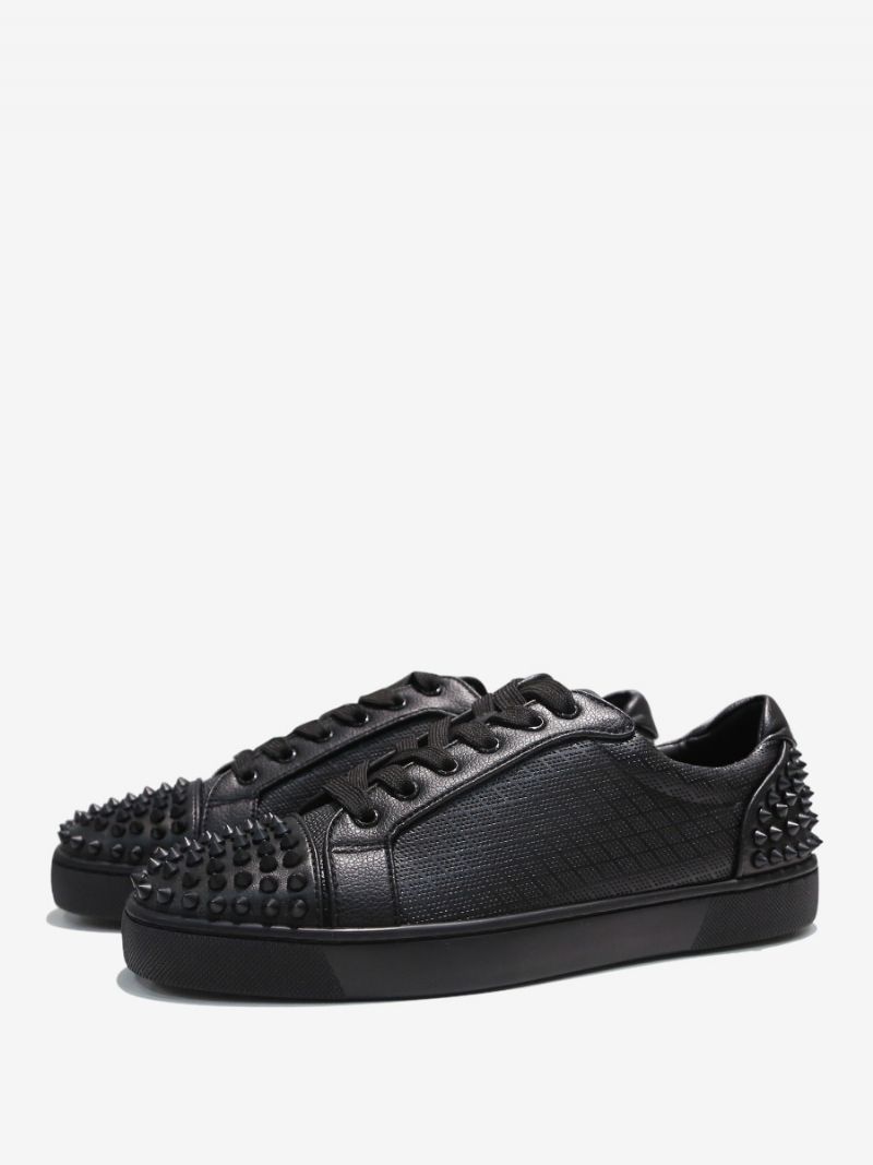 Mænds Black Spike Prom Party Sneakers Sko Herre Rund Toe Nitter Snøresko Skate