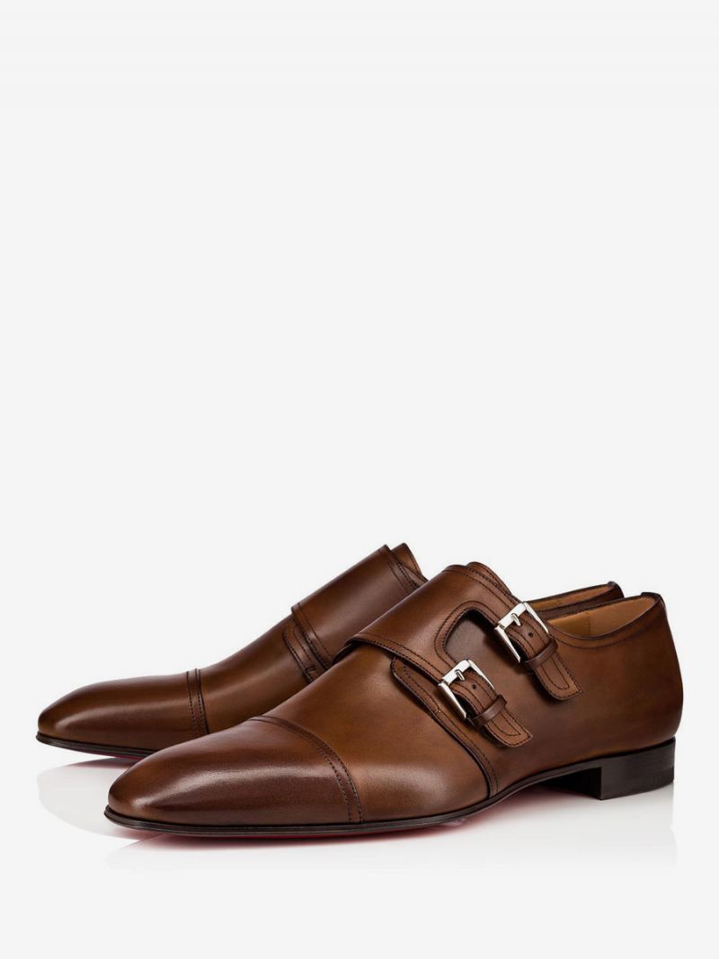 Mænds Cap Toe Double Monk Dress Loafers I Brune Prom Party Bryllupssko