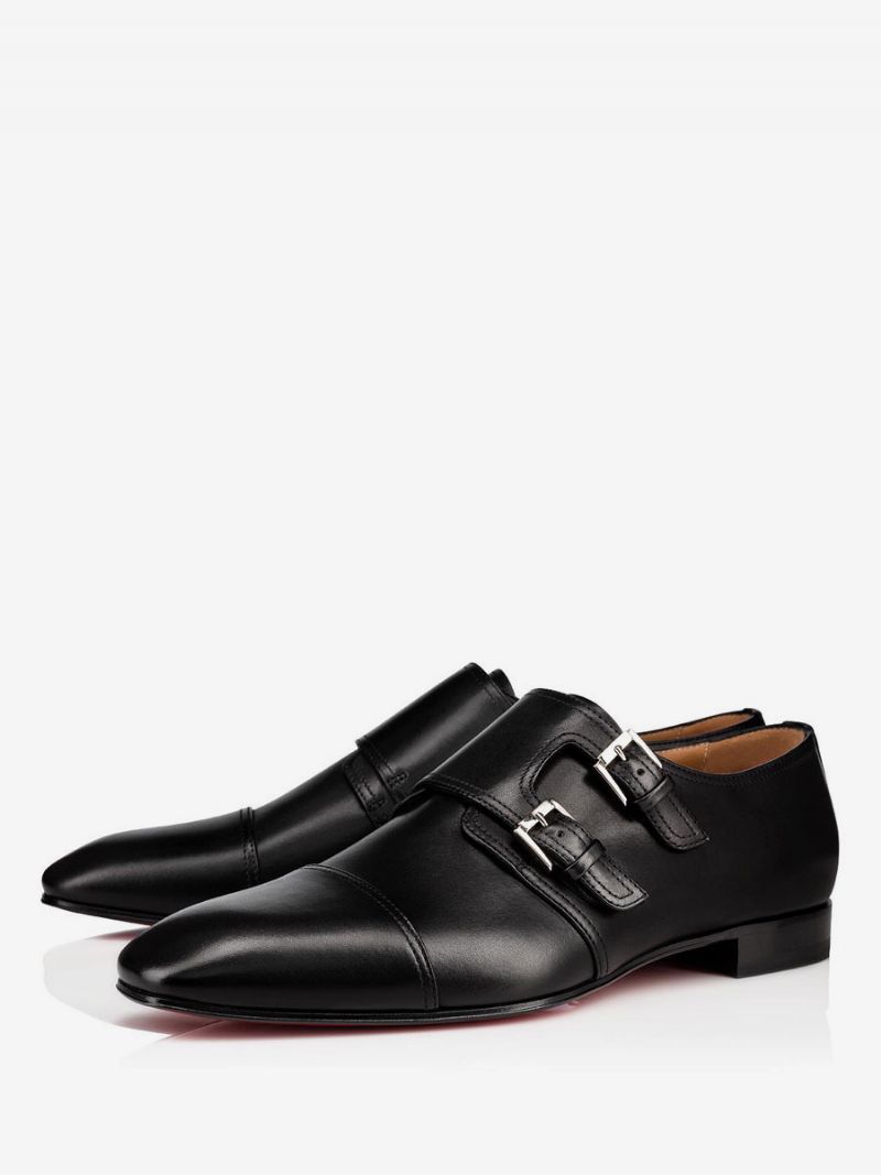 Mænds Cap Toe Monk Strap Dress Loafers I Sorte Prom Party Bryllupssko