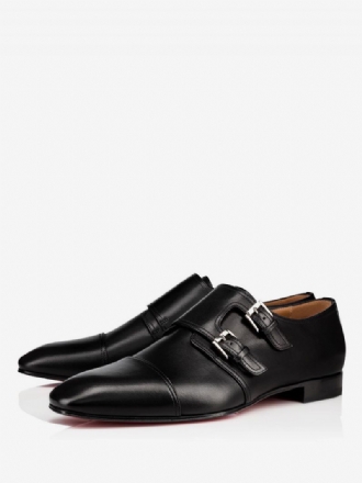 Mænds Cap Toe Monk Strap Dress Loafers I Sorte Prom Party Bryllupssko