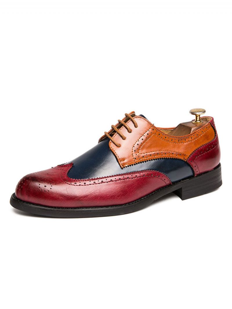 Mænds Color Block Wingtips Kjole Sko Derby - Rød