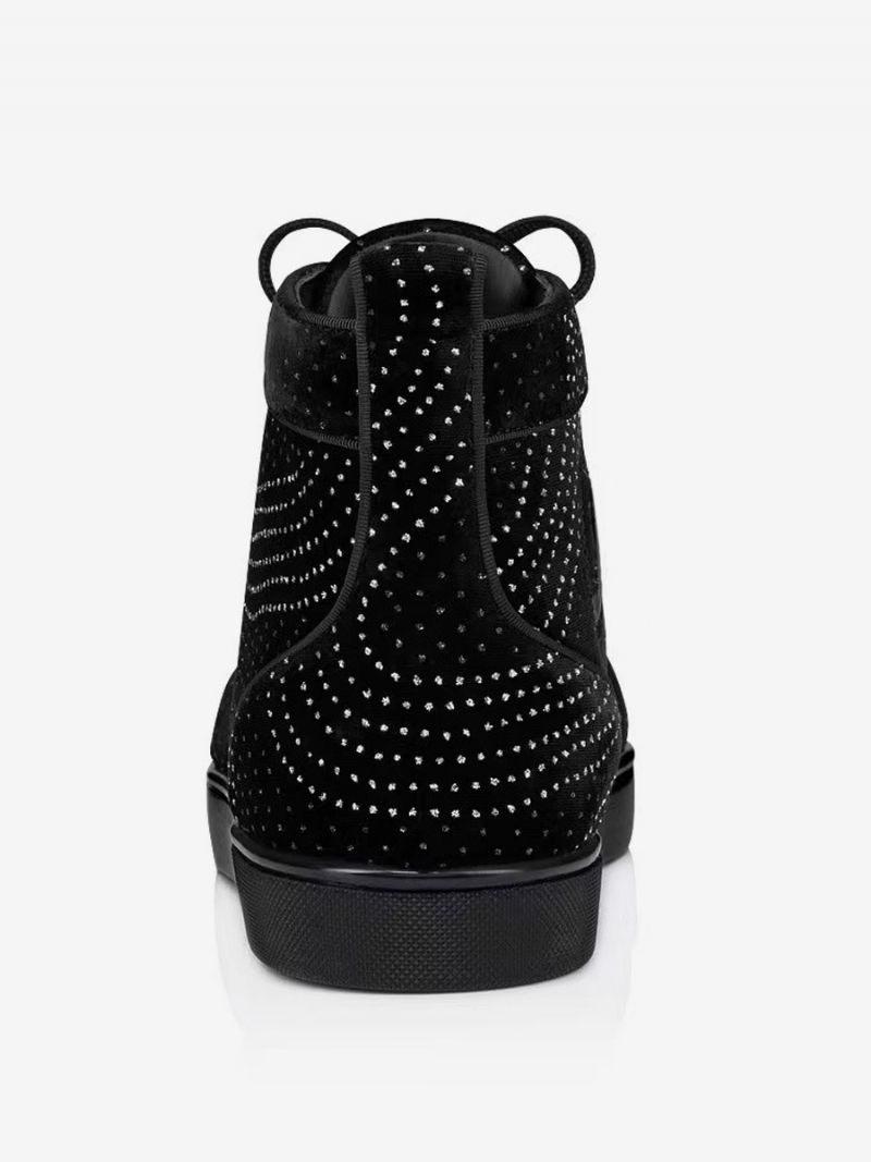 Mænds Fritidssko Hvid Rund Tå Rhinestones Slip-on High Top Sneakers - Sort