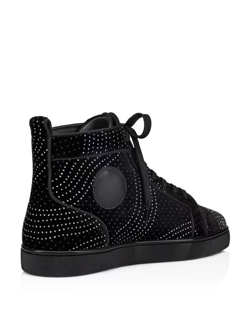 Mænds Fritidssko Hvid Rund Tå Rhinestones Slip-on High Top Sneakers - Sort