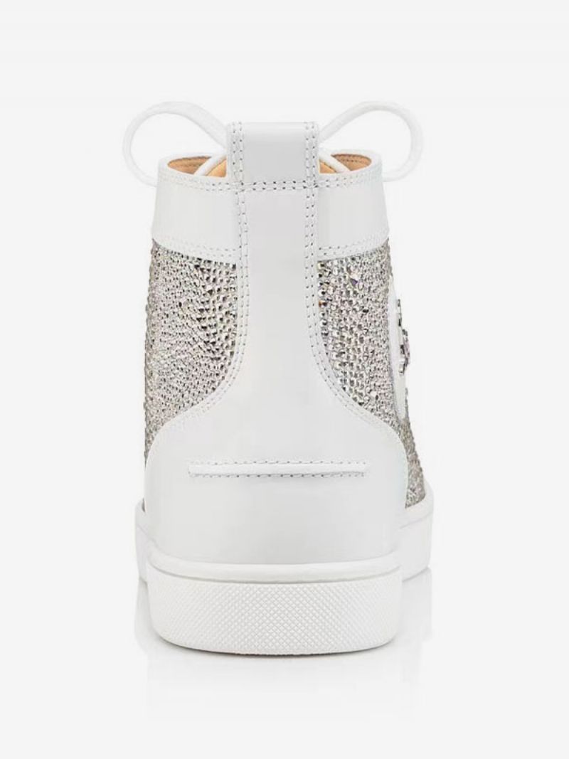 Mænds Fritidssko Hvid Rund Tå Rhinestones Slip-on High Top Sneakers - Hvid