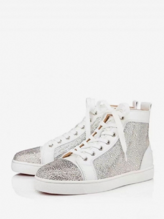 Mænds Fritidssko Hvid Rund Tå Rhinestones Slip-on High Top Sneakers