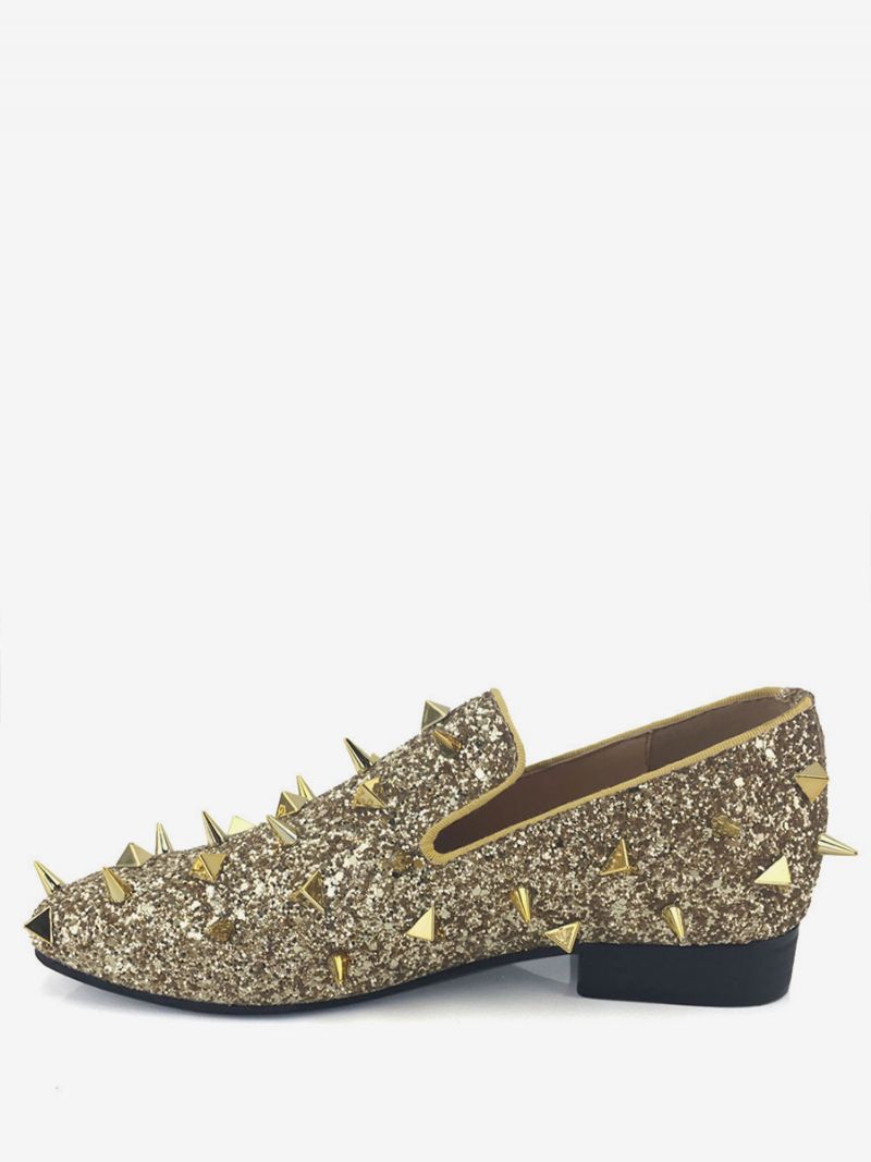 Mænds Gold Glitter Spike Loafers Slip On Gallakjole Til Fest Bryllup Sko Galla