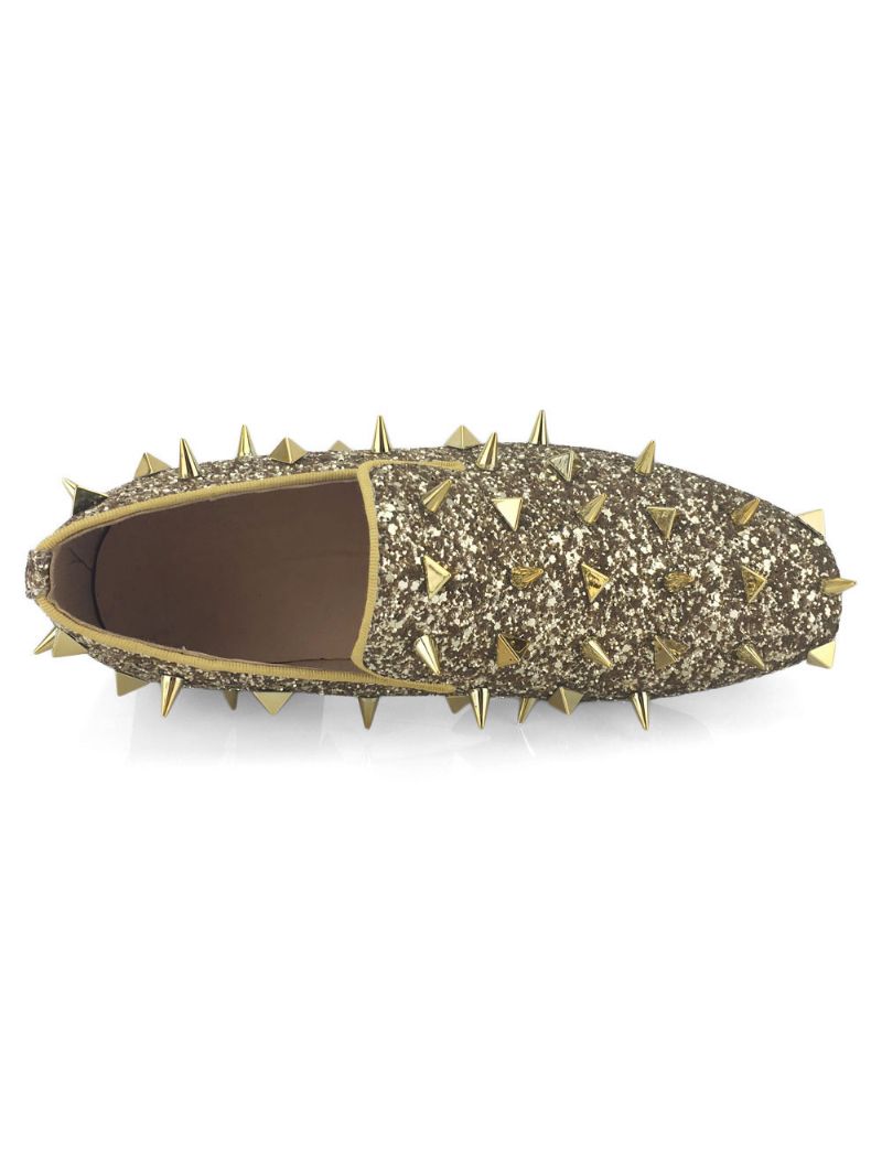 Mænds Gold Glitter Spike Loafers Slip On Gallakjole Til Fest Bryllup Sko Galla - Gul