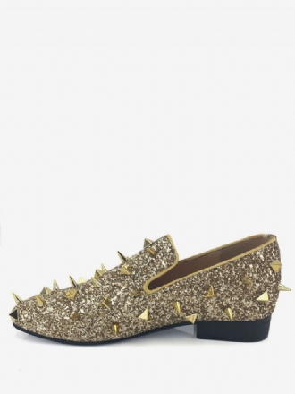 Mænds Gold Glitter Spike Loafers Slip On Gallakjole Til Fest Bryllup Sko Galla