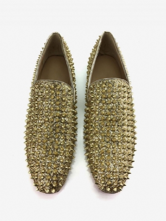 Mænds Gold Glitter Spike Loafers Slip On Prom Party Bryllupssko