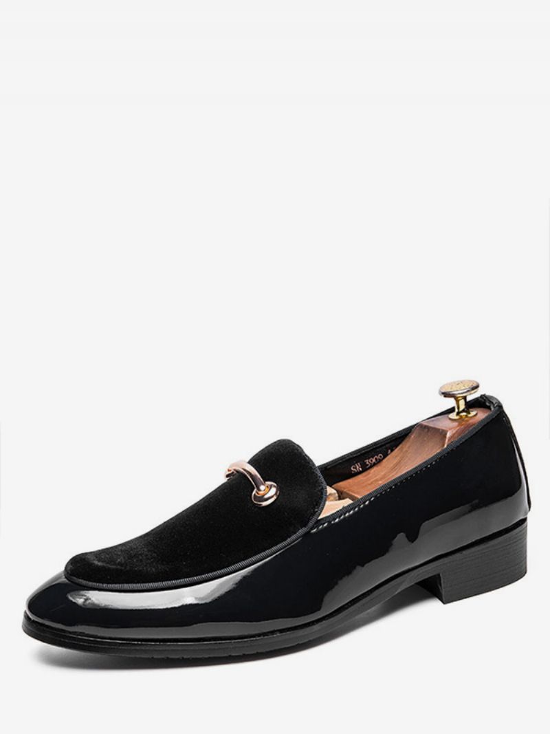 Mænds Herre Loafers I Sort Læder Prom Party Bryllupssko Med Metaldetaljer Slip-on - Sort