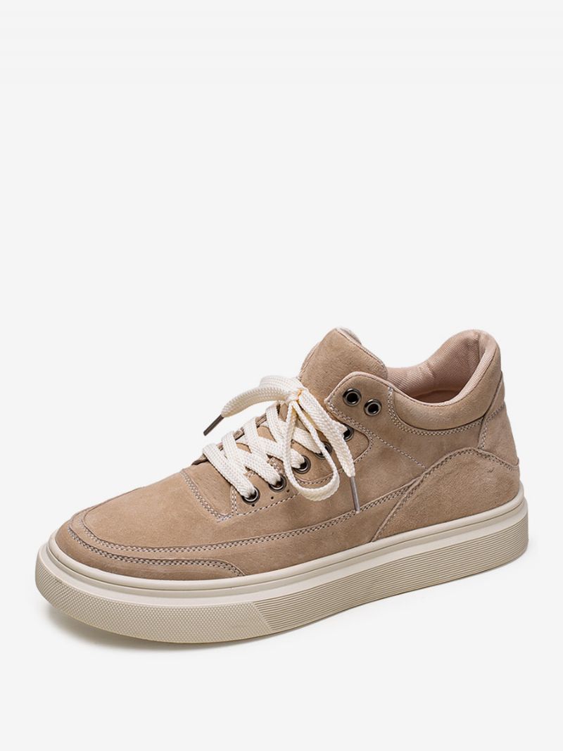 Mænds Herre Sneakers Mode Kohud Rund Tå Farve Blok Kausal Sko - Beige