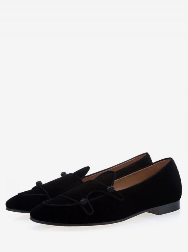 Mænds Herre Sort Velvet Monk Strap Loafers Rund Toe Prom Party Bryllupssko