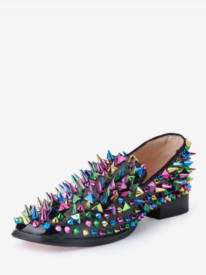 Mænds Herre Sorte Spikes Loafers Runde Tå Slip On Prom Party Bryllupssko