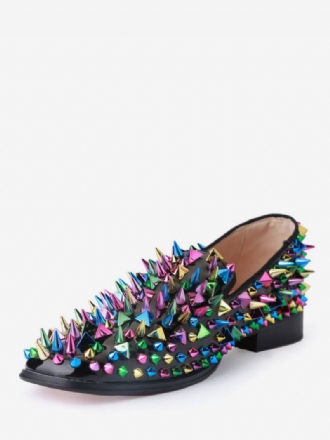 Mænds Herre Sorte Spikes Loafers Runde Tå Slip On Prom Party Bryllupssko