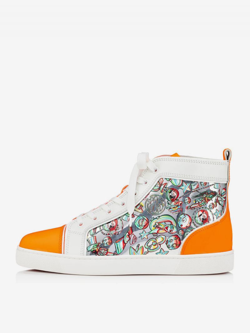 Mænds High Top Gallafest Sneakers Sko Orange Rund Tå Kunstværk Trykt Snørebånd - Orange