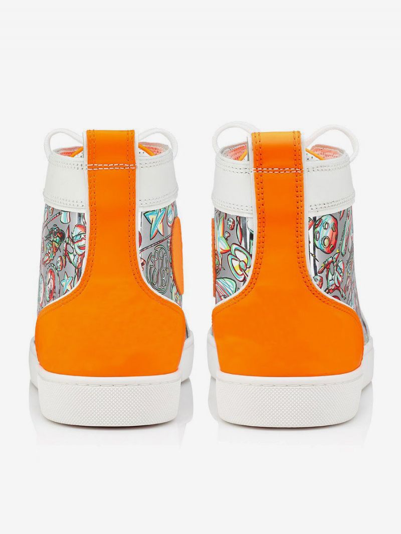 Mænds High Top Gallafest Sneakers Sko Orange Rund Tå Kunstværk Trykt Snørebånd - Orange