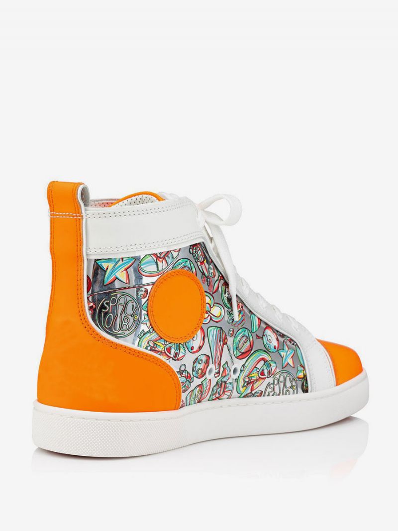 Mænds High Top Gallafest Sneakers Sko Orange Rund Tå Kunstværk Trykt Snørebånd - Orange