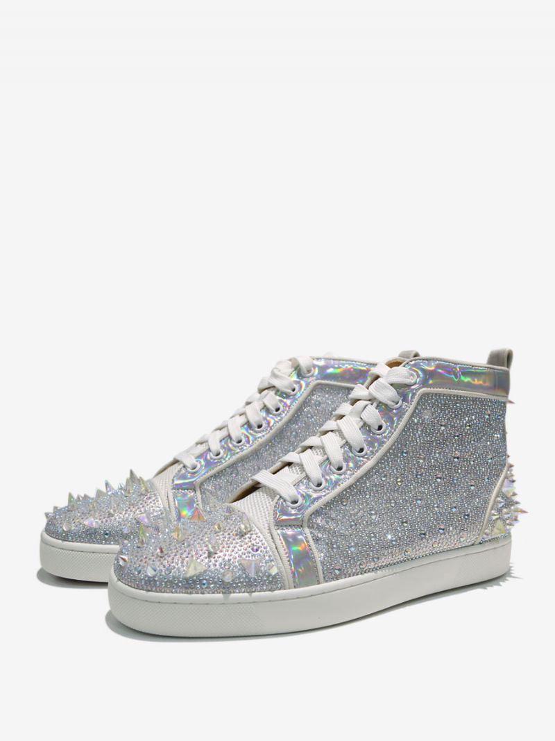 Mænds Holografiske Rhinestones High Top Prom Party Sneakers Sko Med Pigge