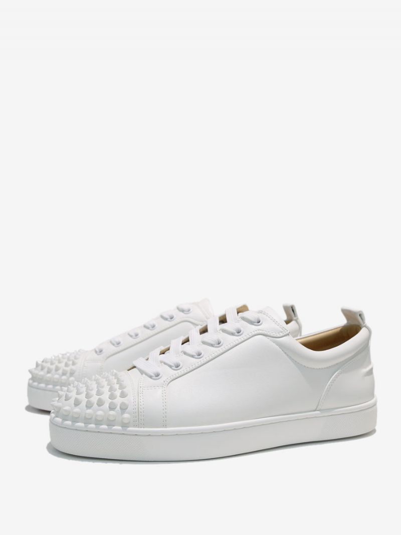 Mænds Hvid Okselæder Low Top Spike Sneakers Causal Sko