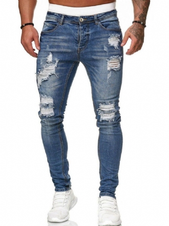 Mænds Jeans Til Mænd Chic Distressed Antik Design Skinny Deep Blue